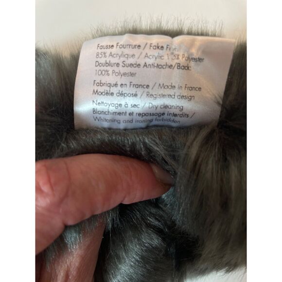 Evelyne Prelonge Faux Fur Scarf Gray Neck Wrap Stole 62" France Luxury Mob Wife - Picture 10 of 13